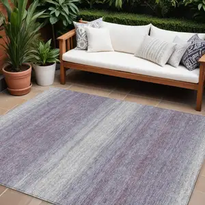 Photo of Lavender And Ivory Striped Washable Indoor Outdoor Area Rug