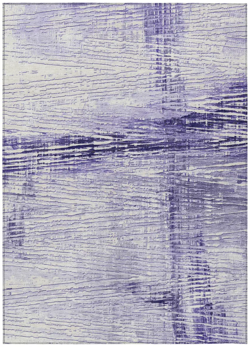 Lavender And Ivory Striped Washable Indoor Outdoor Area Rug Photo 8