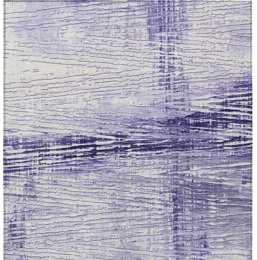 Lavender And Ivory Striped Washable Indoor Outdoor Area Rug Photo 1