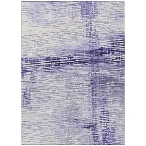 Photo of Lavender And Ivory Striped Washable Indoor Outdoor Area Rug