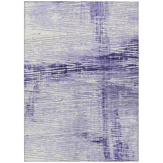 Lavender And Ivory Striped Washable Indoor Outdoor Area Rug Photo 1