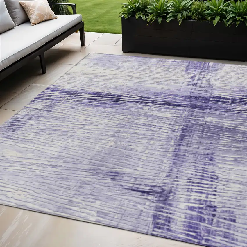 Lavender And Ivory Striped Washable Indoor Outdoor Area Rug Photo 2