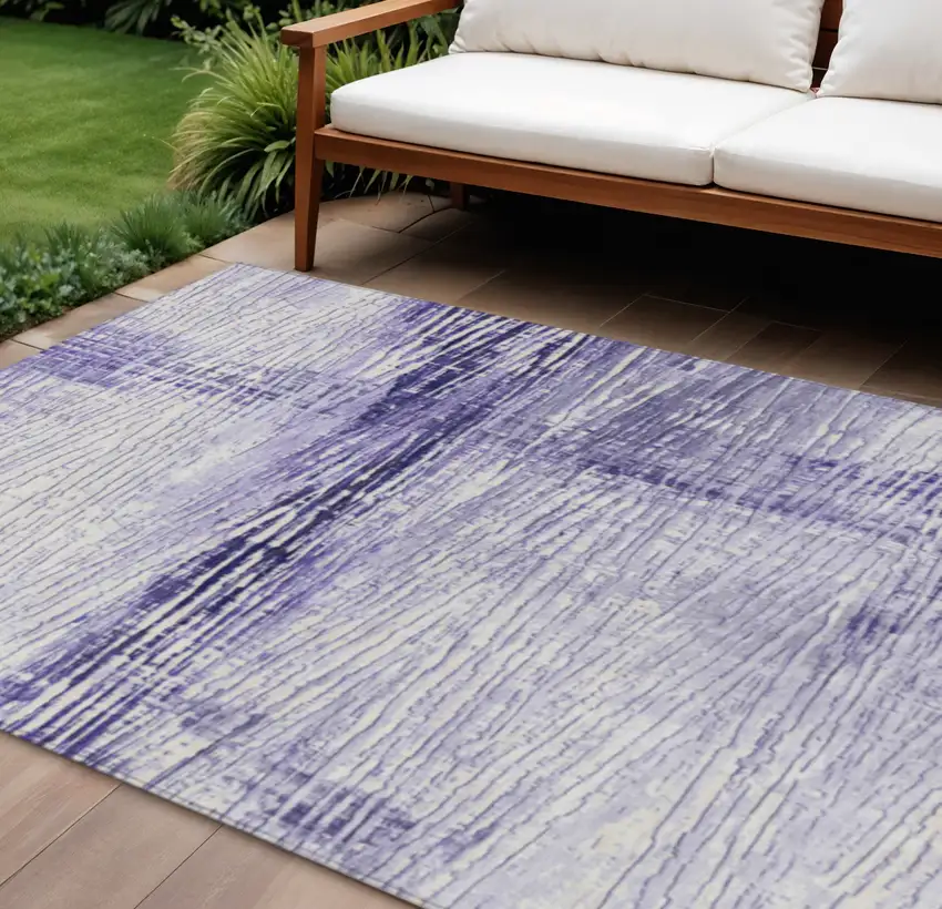Lavender And Ivory Striped Washable Indoor Outdoor Area Rug Photo 2
