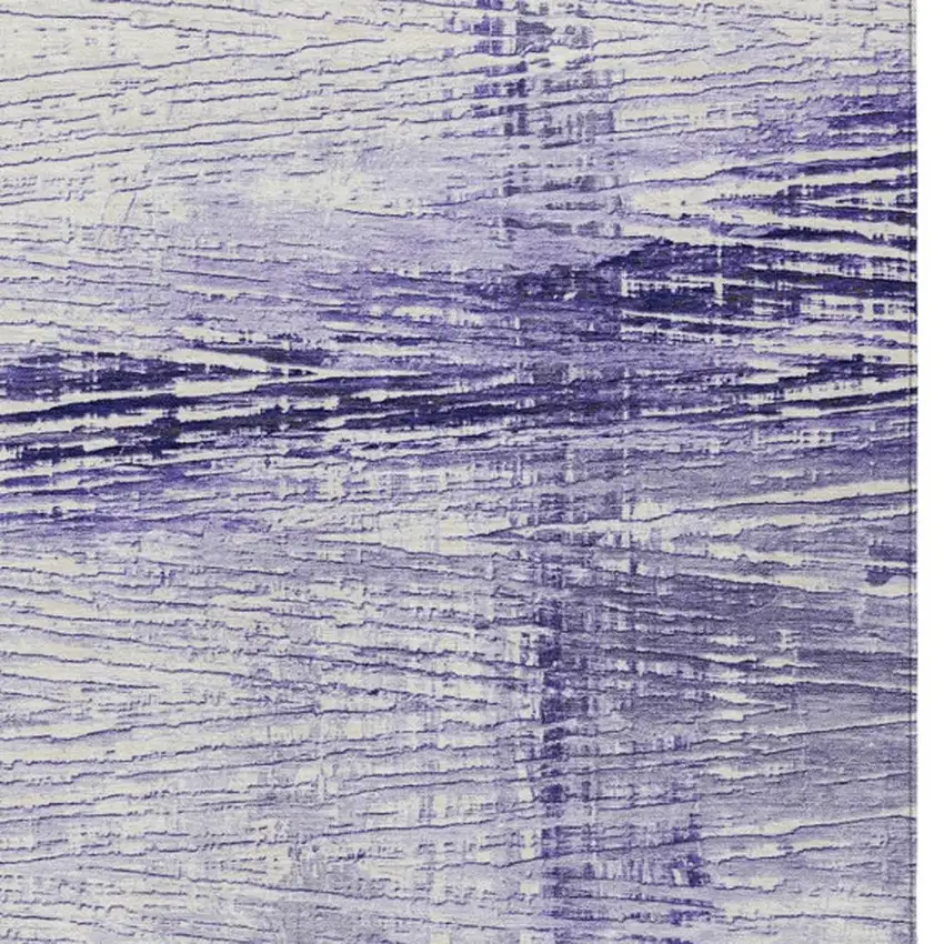 Lavender And Ivory Striped Washable Indoor Outdoor Area Rug Photo 3