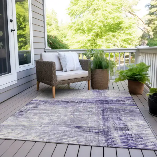 Lavender And Ivory Striped Washable Indoor Outdoor Area Rug Photo 8