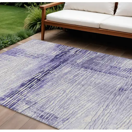 Lavender And Ivory Striped Washable Indoor Outdoor Area Rug Photo 2