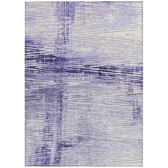 Lavender And Ivory Striped Washable Indoor Outdoor Area Rug Photo 9