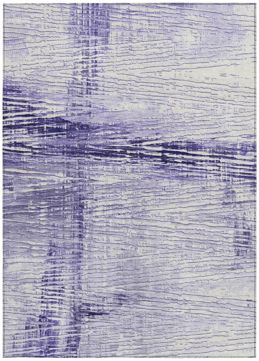 Lavender And Ivory Striped Washable Indoor Outdoor Area Rug Photo 9