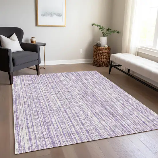 Lavender And Ivory Striped Washable Indoor Outdoor Area Rug Photo 9