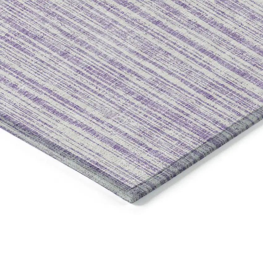 Lavender And Ivory Striped Washable Indoor Outdoor Area Rug Photo 3