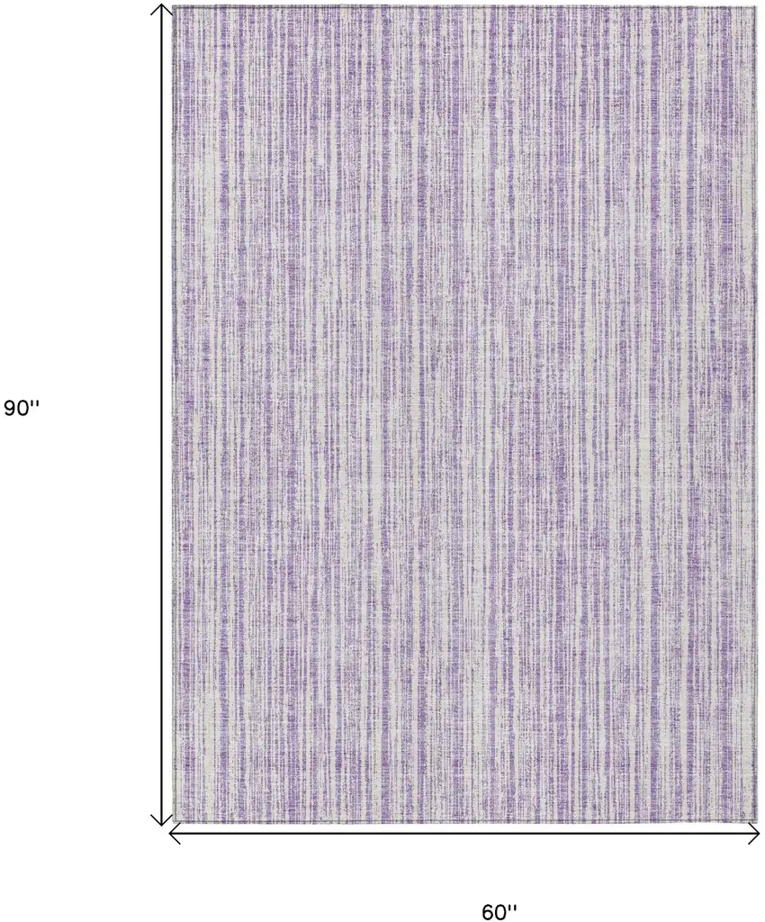 Lavender And Ivory Striped Washable Indoor Outdoor Area Rug Photo 3