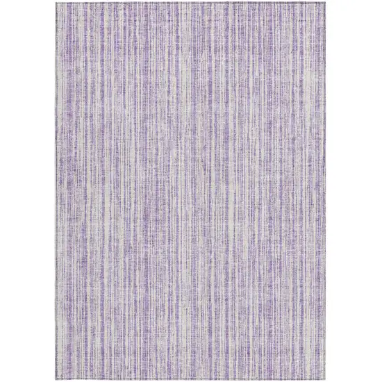 Lavender And Ivory Striped Washable Indoor Outdoor Area Rug Photo 5