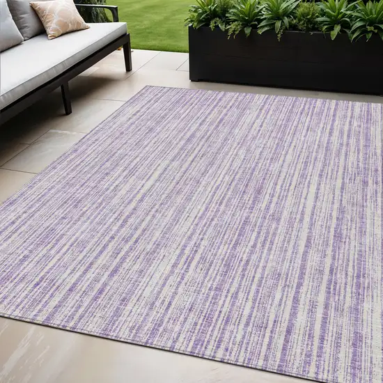 Lavender And Ivory Striped Washable Indoor Outdoor Area Rug Photo 1