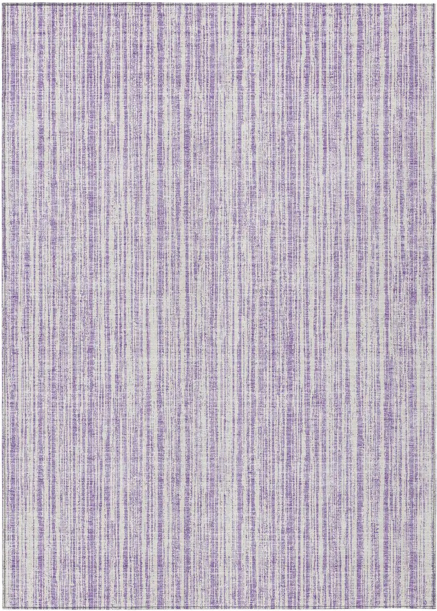 Lavender And Ivory Striped Washable Indoor Outdoor Area Rug Photo 1