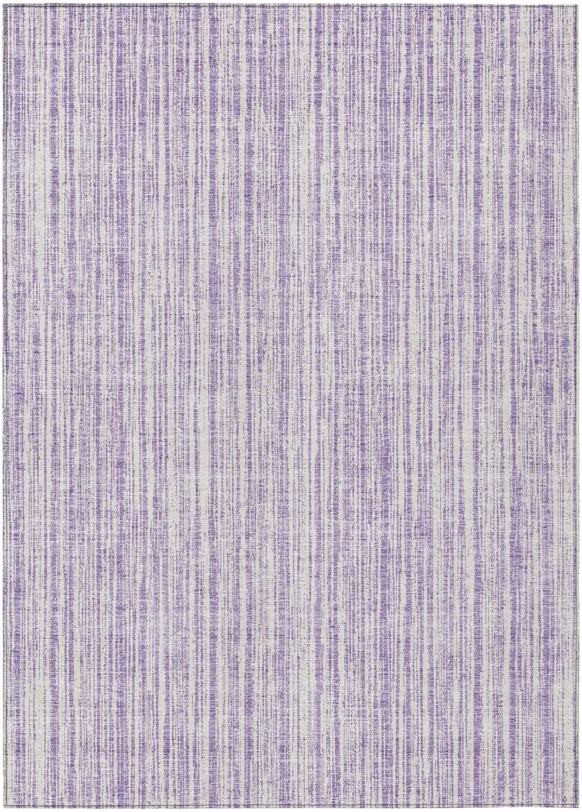 Lavender And Ivory Striped Washable Indoor Outdoor Area Rug Photo 1