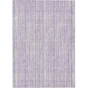 Photo of Lavender And Ivory Striped Washable Indoor Outdoor Area Rug