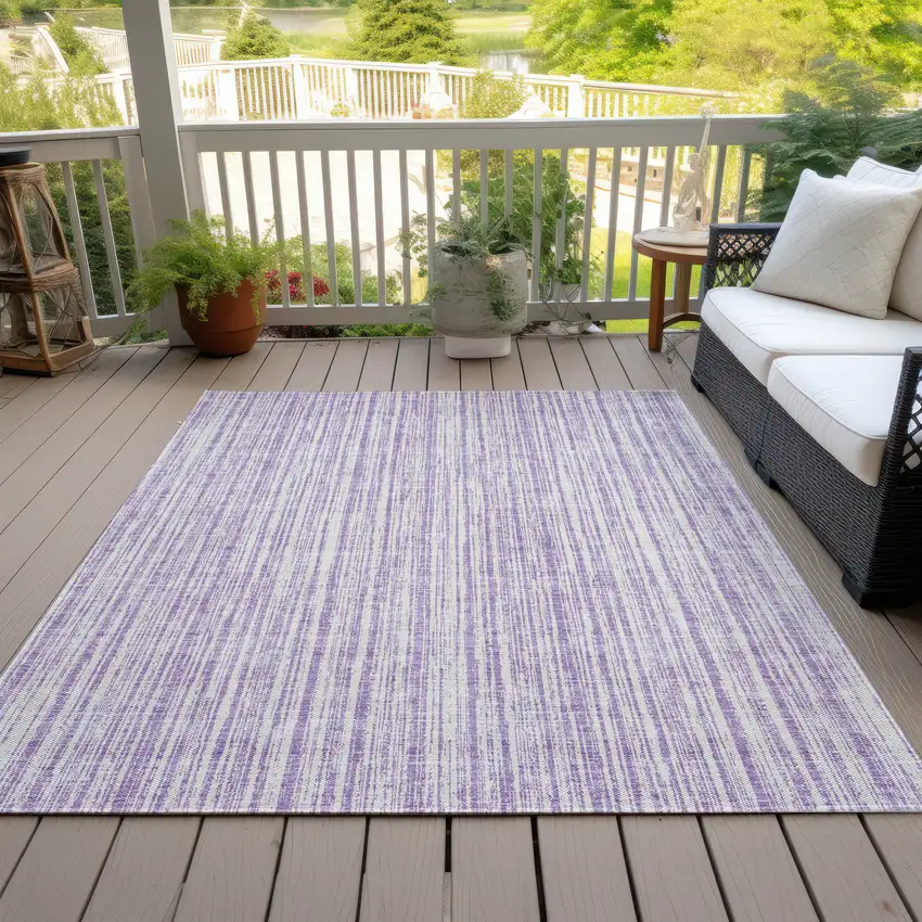 Lavender And Ivory Striped Washable Indoor Outdoor Area Rug Photo 6