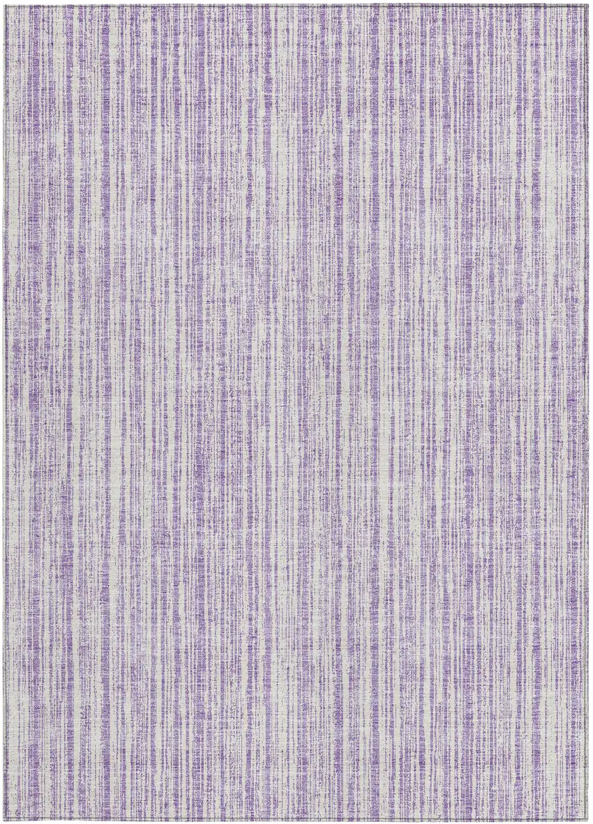 Lavender And Ivory Striped Washable Indoor Outdoor Area Rug Photo 5