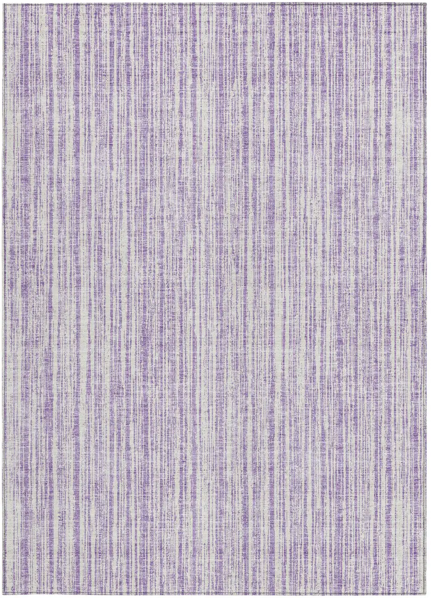 Lavender And Ivory Striped Washable Indoor Outdoor Area Rug Photo 5