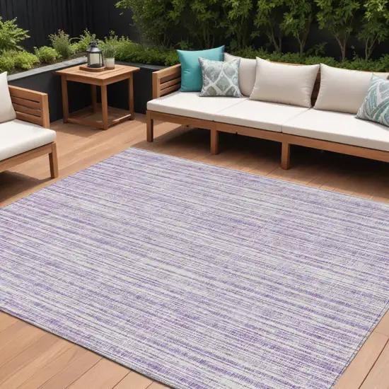 Lavender And Ivory Striped Washable Indoor Outdoor Area Rug Photo 1