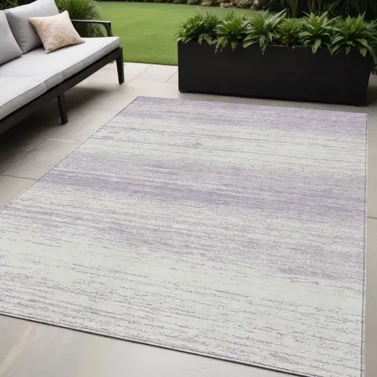 Lavender And Ivory Striped Washable Indoor Outdoor Area Rug Photo 1