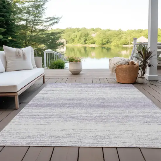 Lavender And Ivory Striped Washable Indoor Outdoor Area Rug Photo 8