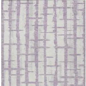 Photo of Lavender And Ivory Striped Washable Indoor Outdoor Area Rug