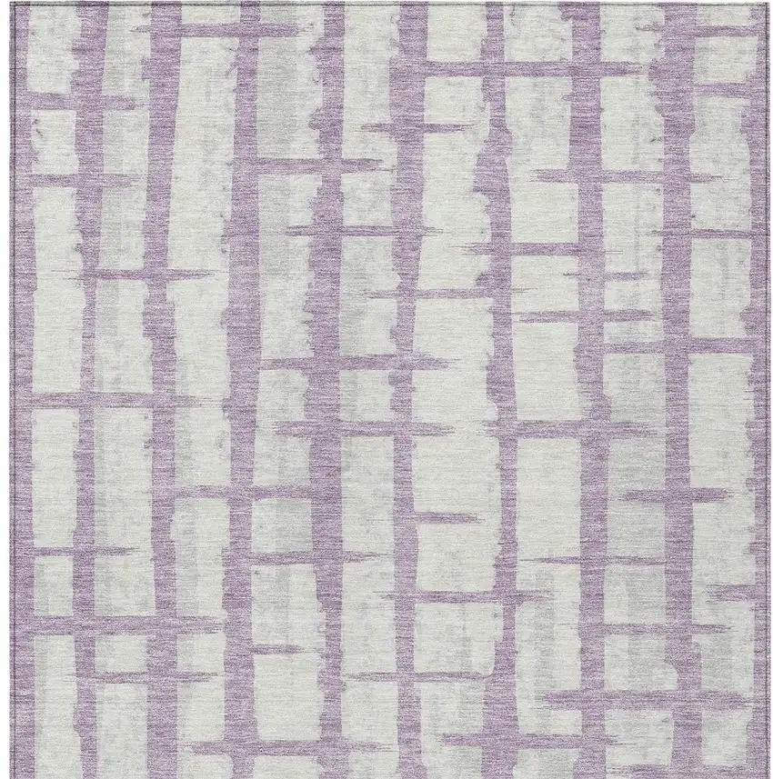Lavender And Ivory Striped Washable Indoor Outdoor Area Rug Photo 7