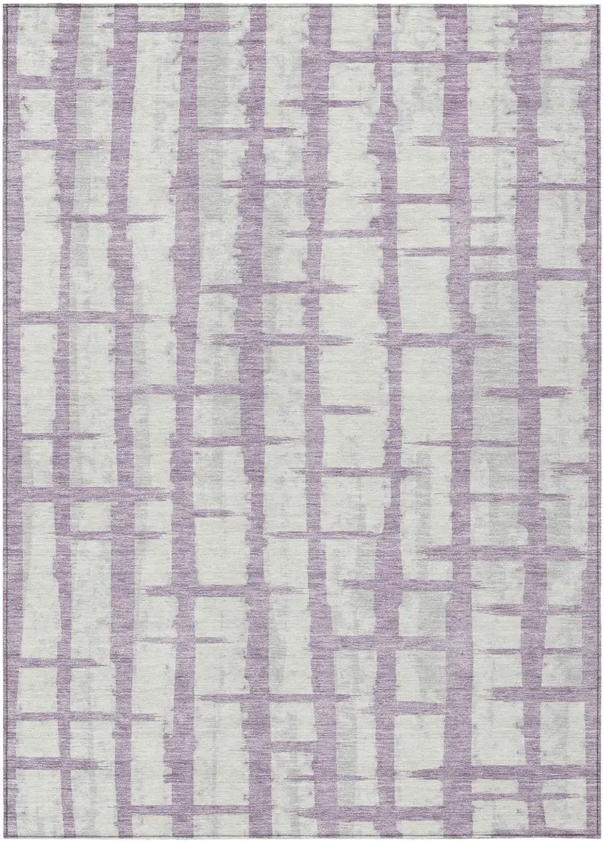 Lavender And Ivory Striped Washable Indoor Outdoor Area Rug Photo 2