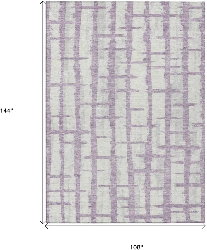 Lavender And Ivory Striped Washable Indoor Outdoor Area Rug Photo 3