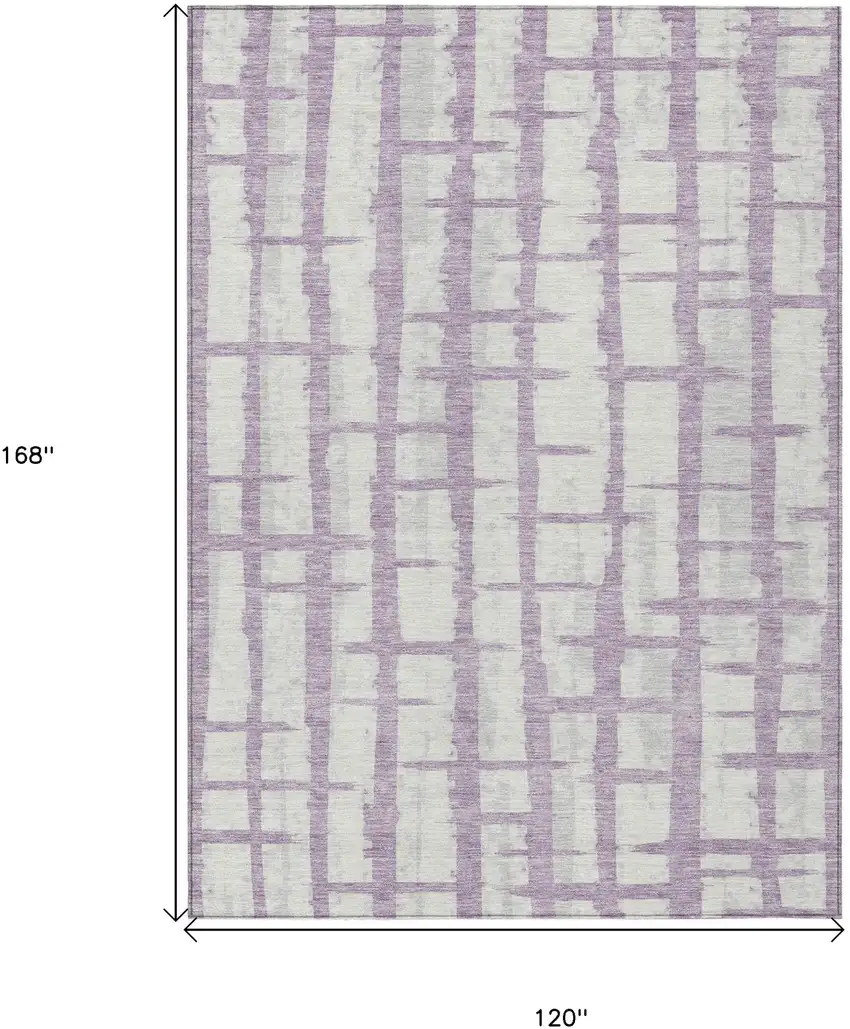 Lavender And Ivory Striped Washable Indoor Outdoor Area Rug Photo 3