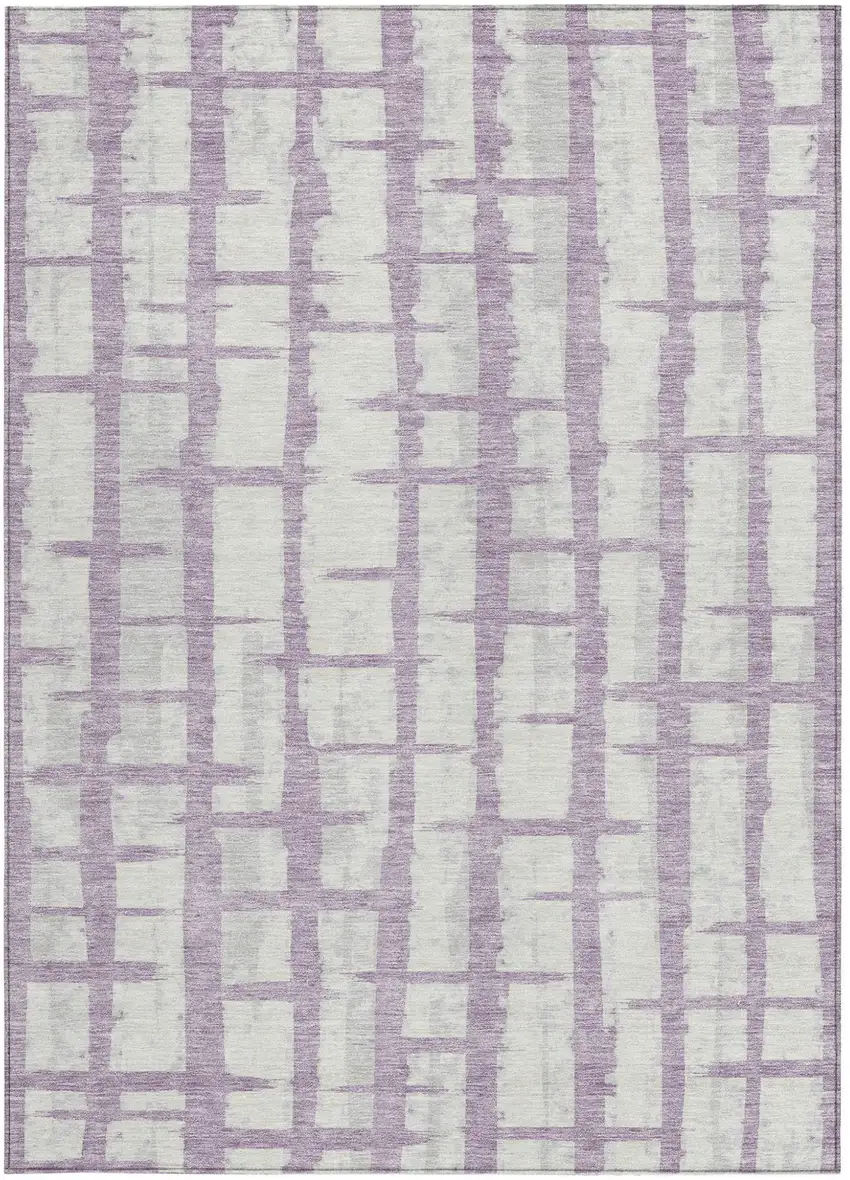 Lavender And Ivory Striped Washable Indoor Outdoor Area Rug Photo 6