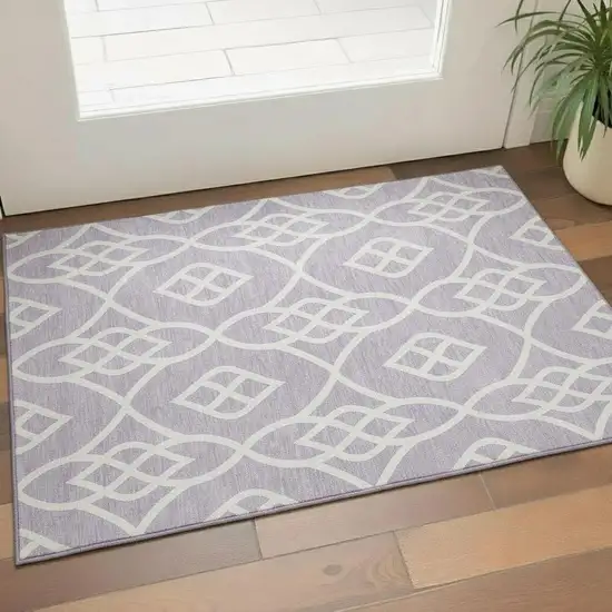 Lavender And Ivory Trellis Washable Area Rug With UV Protection Photo 1