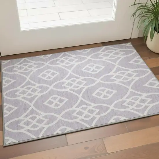 Lavender And Ivory Trellis Washable Area Rug With UV Protection Photo 2