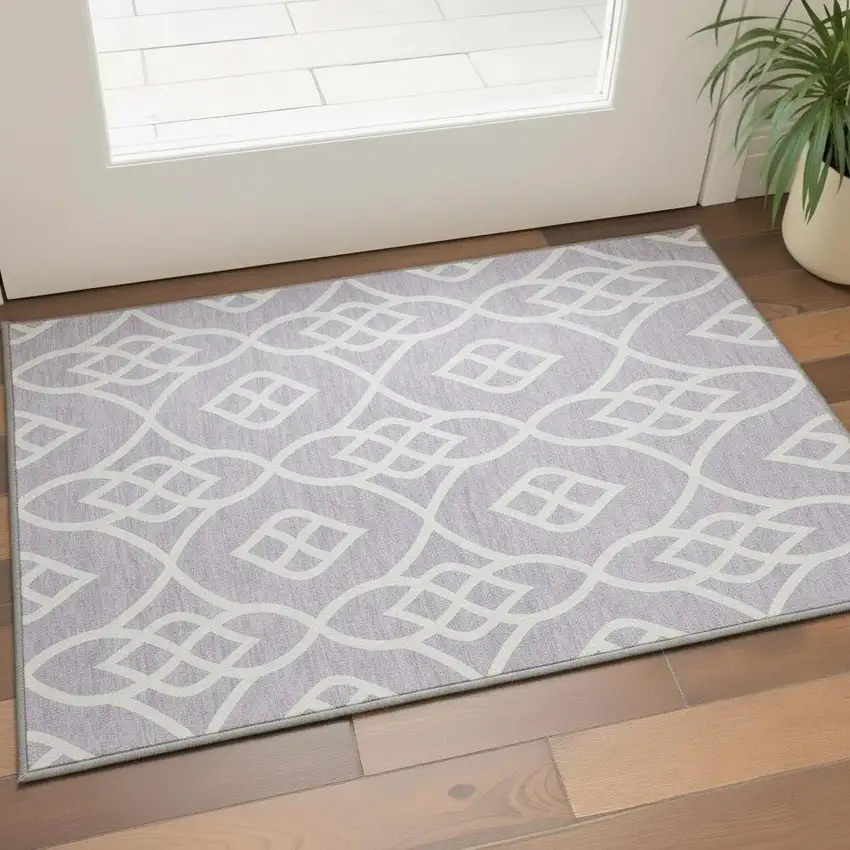 Lavender And Ivory Trellis Washable Area Rug With UV Protection Photo 2