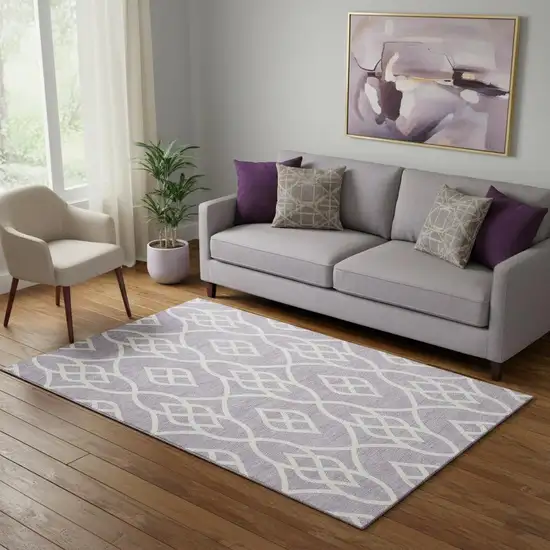 Lavender And Ivory Trellis Washable Area Rug With UV Protection Photo 1