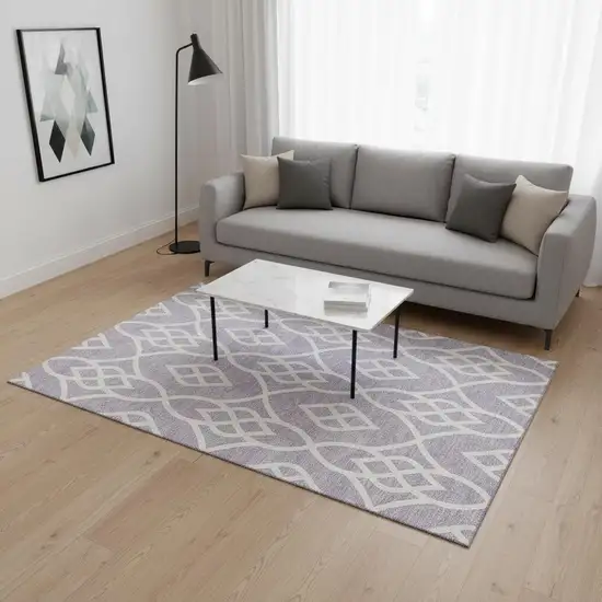 Lavender And Ivory Trellis Washable Area Rug With UV Protection Photo 2