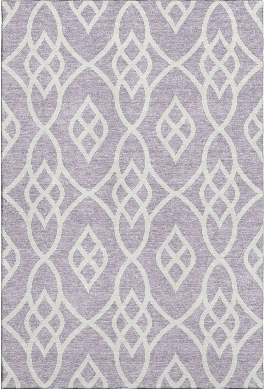 Lavender And Ivory Trellis Washable Area Rug With UV Protection Photo 1