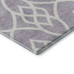 Photo of Lavender And Ivory Trellis Washable Area Rug With UV Protection