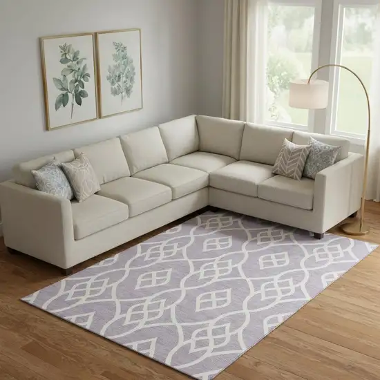 Lavender And Ivory Trellis Washable Area Rug With UV Protection Photo 1