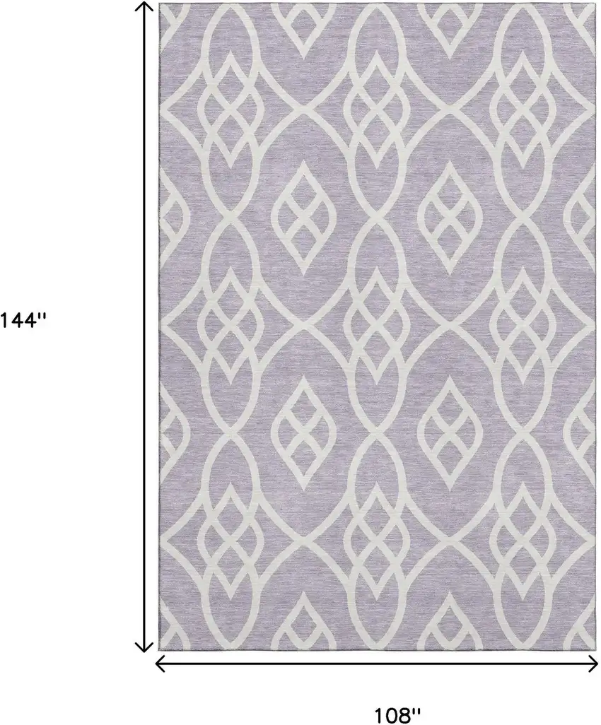 Lavender And Ivory Trellis Washable Area Rug With UV Protection Photo 9