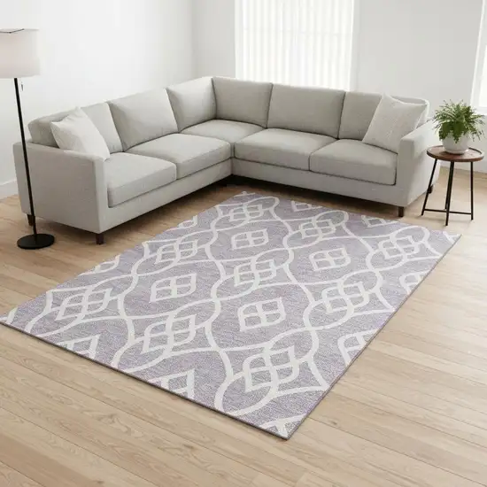 Lavender And Ivory Trellis Washable Area Rug With UV Protection Photo 2