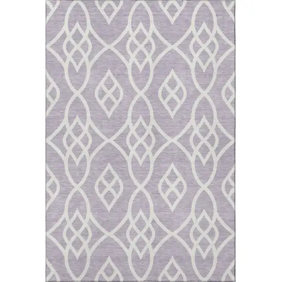 Lavender And Ivory Trellis Washable Area Rug With UV Protection Photo 4
