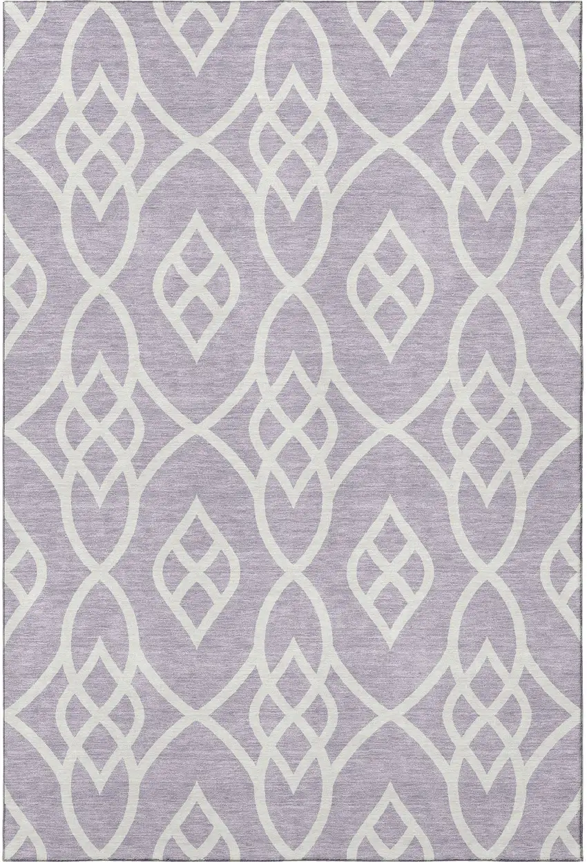 Lavender And Ivory Trellis Washable Area Rug With UV Protection Photo 4