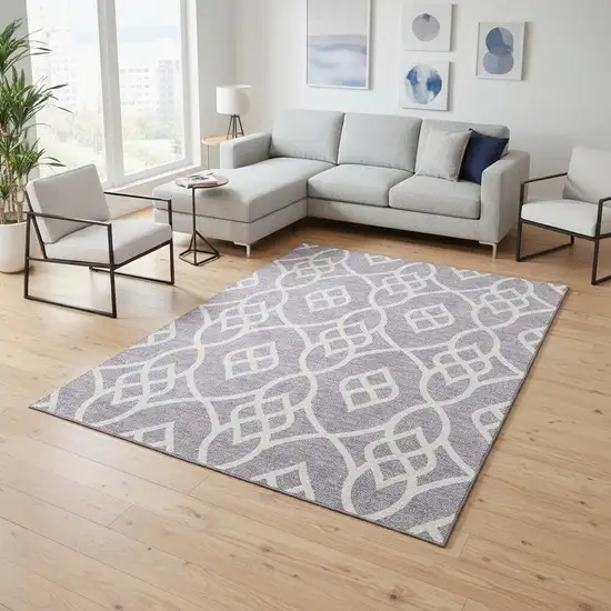 Lavender And Ivory Trellis Washable Area Rug With UV Protection Photo 2