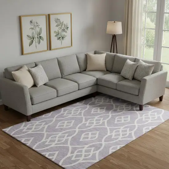 Lavender And Ivory Trellis Washable Area Rug With UV Protection Photo 1