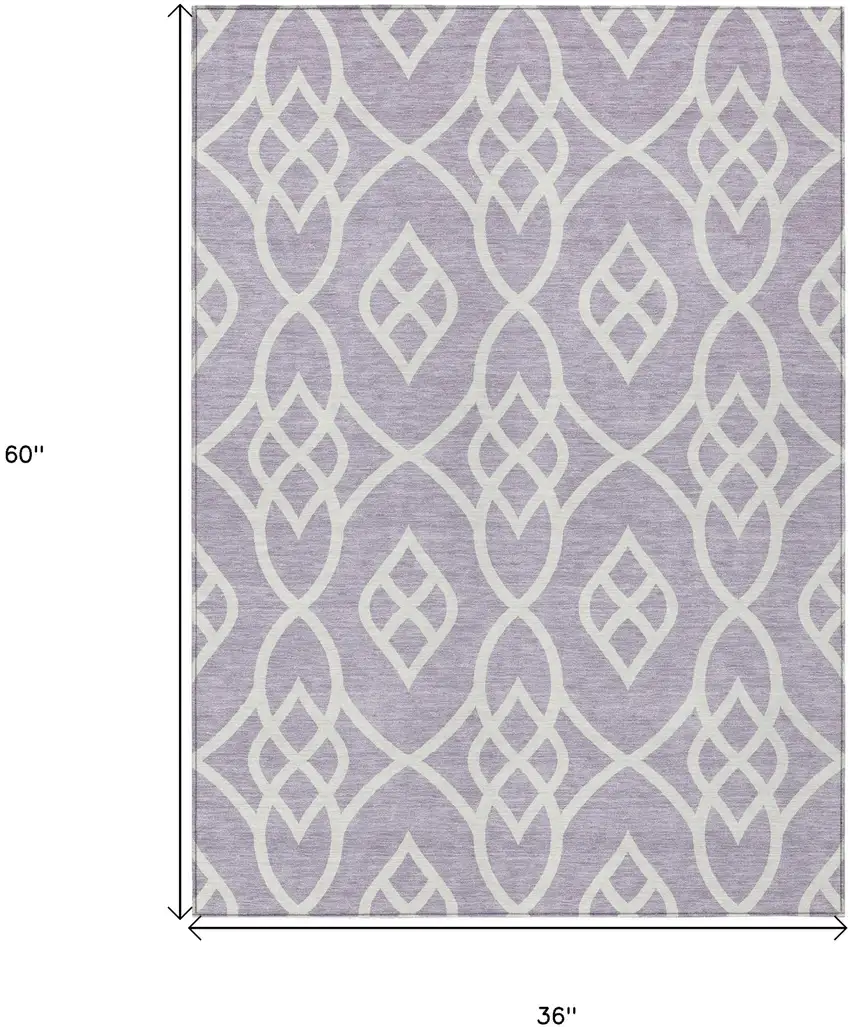 Lavender And Ivory Trellis Washable Indoor Outdoor Area Rug Photo 3