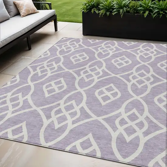 Lavender And Ivory Trellis Washable Indoor Outdoor Area Rug Photo 1