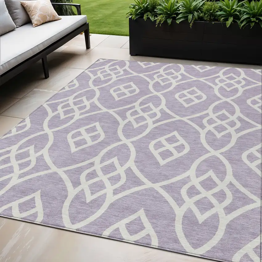 Lavender And Ivory Trellis Washable Indoor Outdoor Area Rug Photo 1