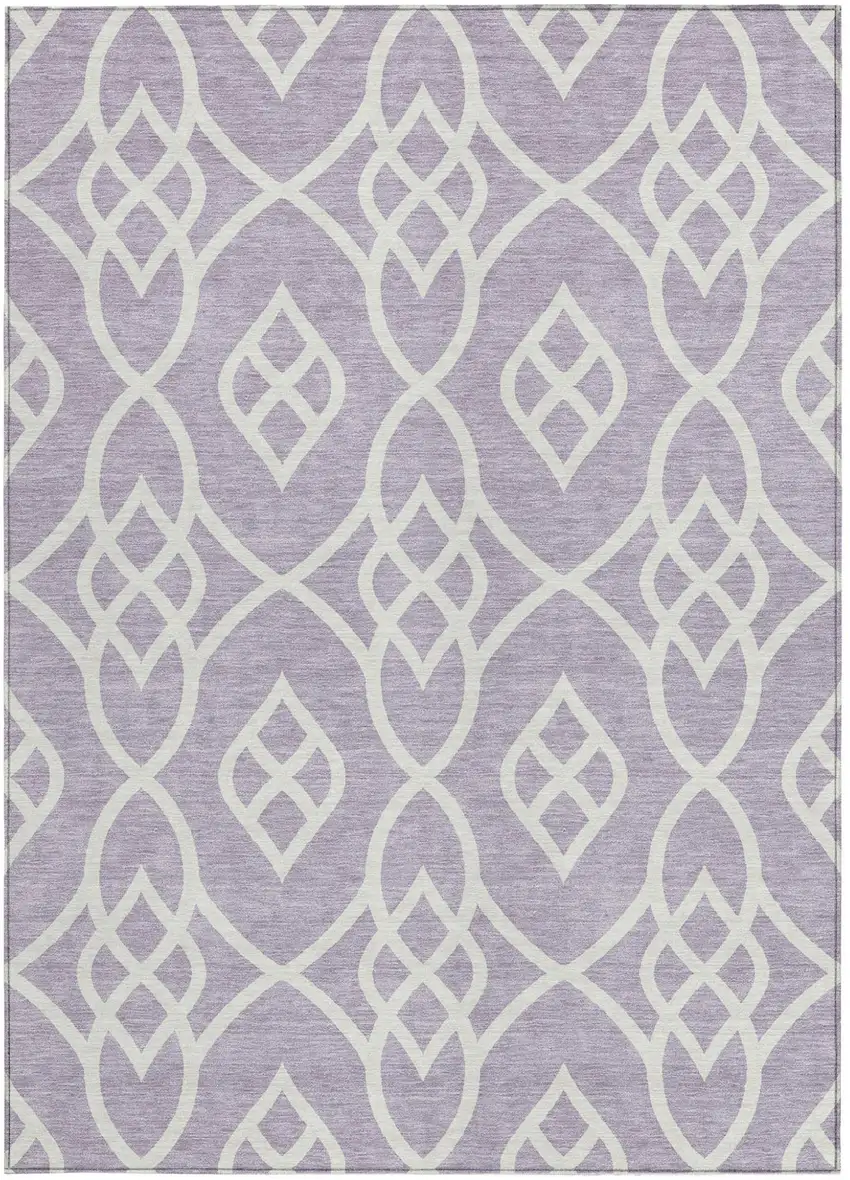 Lavender And Ivory Trellis Washable Indoor Outdoor Area Rug Photo 7